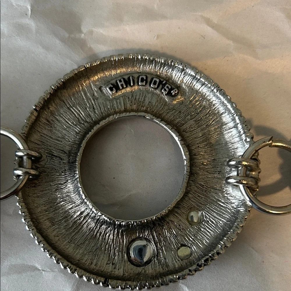Chico's Metallic Silver and Olive Green Circular Link Belt